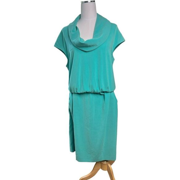 St John Cowl Neck Midi Sleeveless Knit Crepe Dress Size 12 Green Jade - Picture 1 of 7